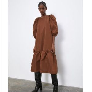 Zara baby doll brown taffeta dress